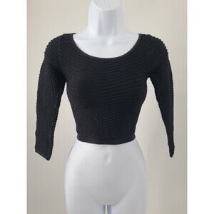 Intimately Free people women's long sleeve Black textured crop top Sz‎ XS-S Goth